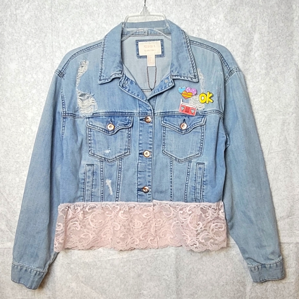 F21 Lace Trim Jean Jacket